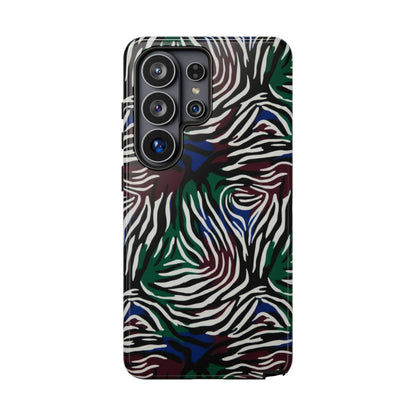 Zebra Camo Tough Phone Case – Green & Blue Animal Print Protective Cover