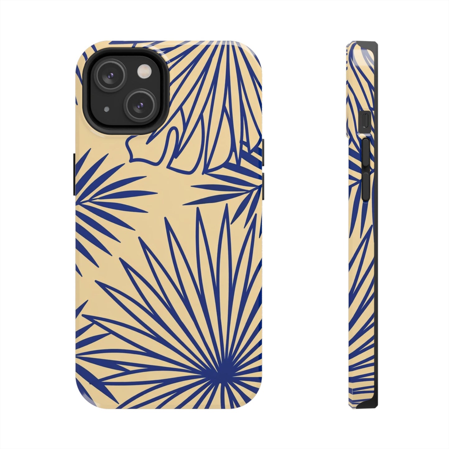 Tropical Palm Pattern Tough Phone Case — Navy Blue Fan Leaves on Sand