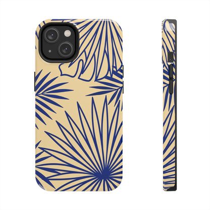 Tropical Palm Pattern Tough Phone Case — Navy Blue Fan Leaves on Sand
