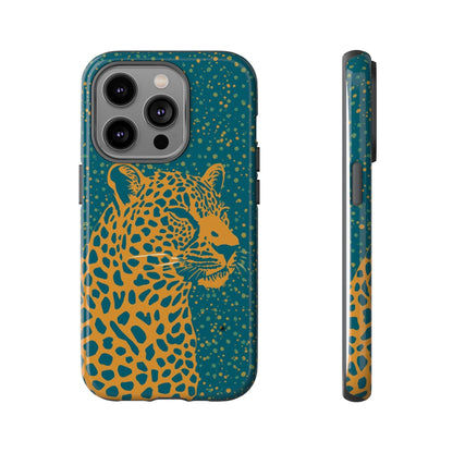 Leopard Spotlight Phone Case — Teal Gold Animal Print Protective Cover