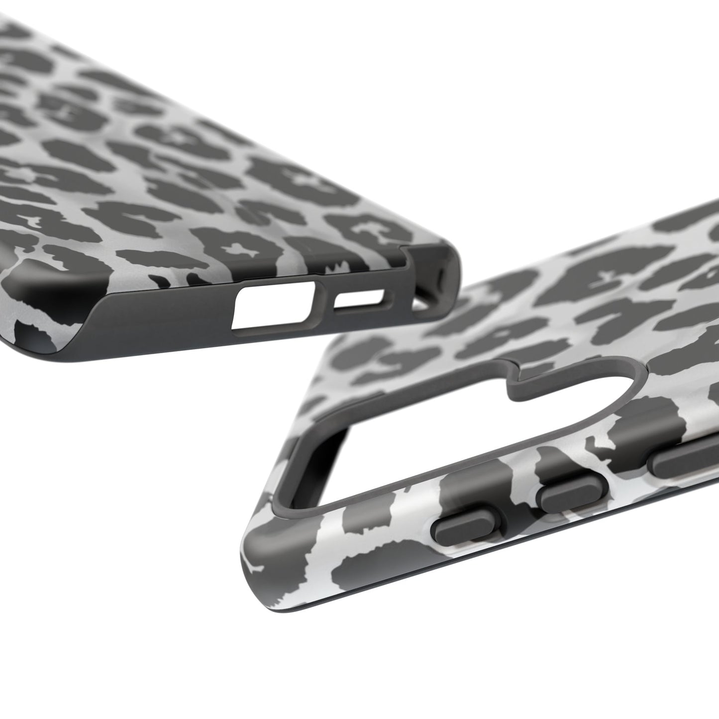 Leopard Print Tough Phone Case – Black & White Animal Pattern Protective Cover