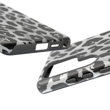Leopard Print Tough Phone Case – Black & White Animal Pattern Protective Cover