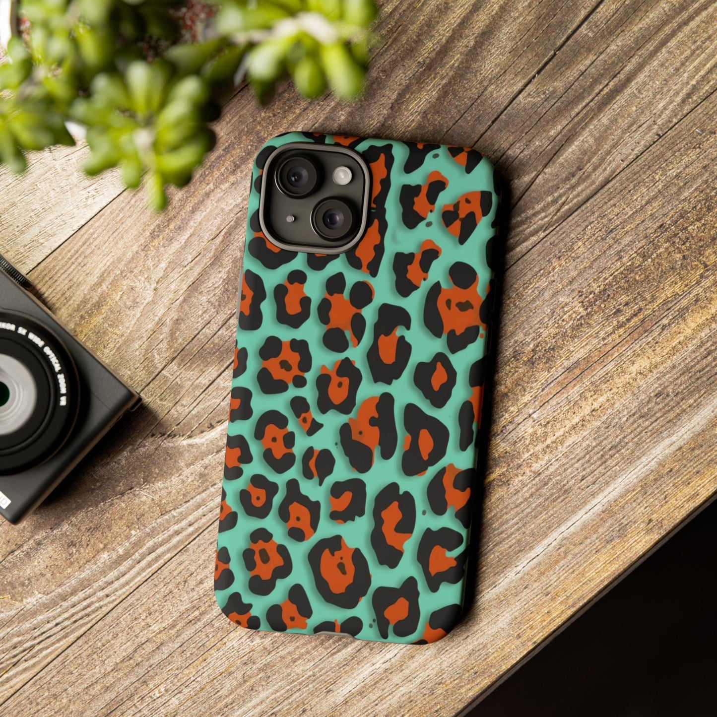Teal & Rust Leopard Phone Case — Tough Protective Animal Print