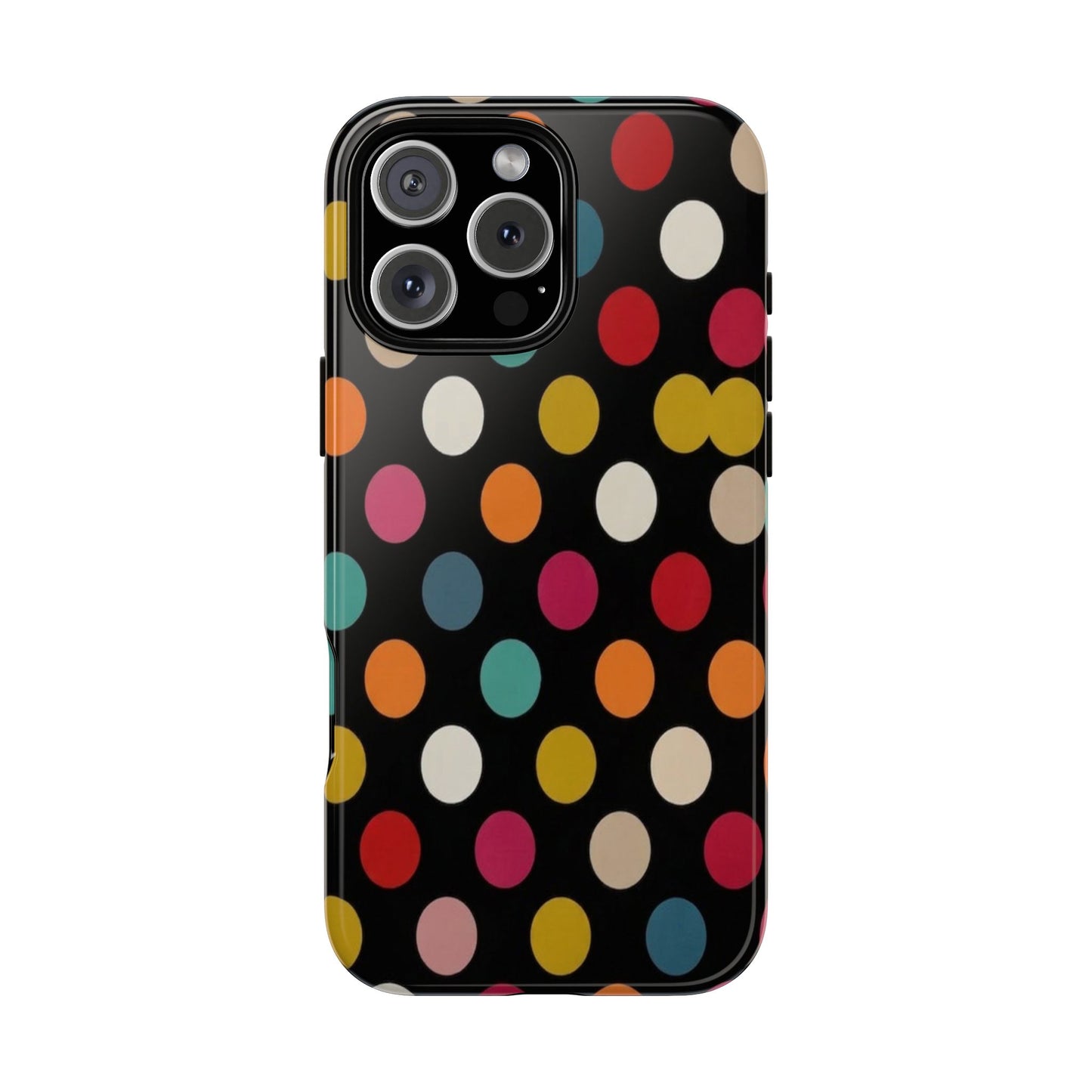 Polka Dot Tough Phone Case – Colorful Retro Dots on Black