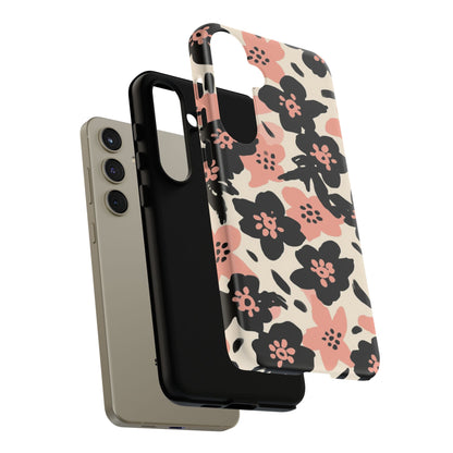 Floral Phone Case — Pink & Black Retro Blossom Protective Cover