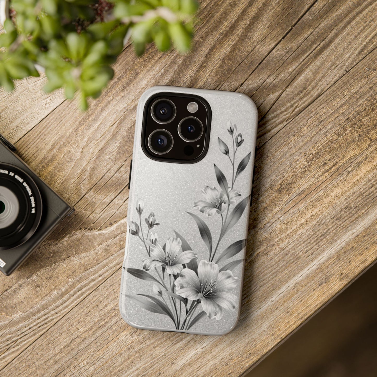 Floral Monochrome Phone Case — Elegant Black & White Lily Design