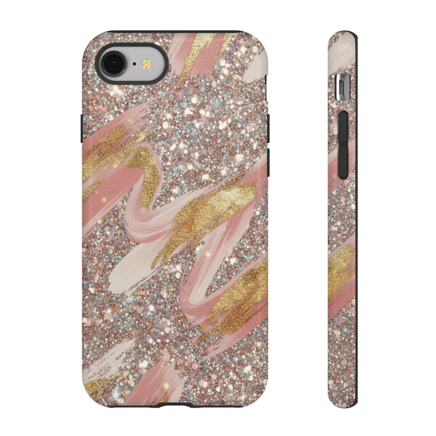 Glitter Blush Marble Phone Case — Pink Gold Swirl Tough Case