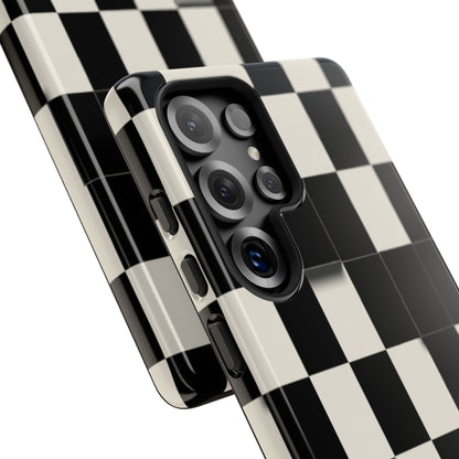 Checkerboard Tough Phone Case — Classic Black & Cream Grid Protective Cover