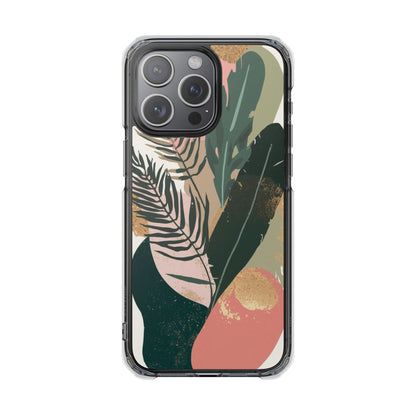 Clear Magnetic Phone Case — Abstract Botanical Leaves Design