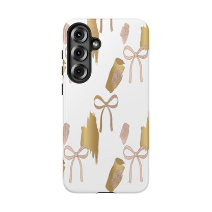 Phone Case — Gold Brushstroke & Blush Bow Pattern