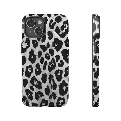 Leopard Print Tough Phone Case – Black & White Animal Pattern Protective Cover