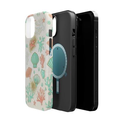 Sea Shells Magnetic Impact Phone Case — Pastel Coral & Teal Beach Design