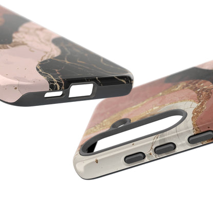 Marbled Rose Gold Phone Case — Abstract Pink & Black Protective Tough Case