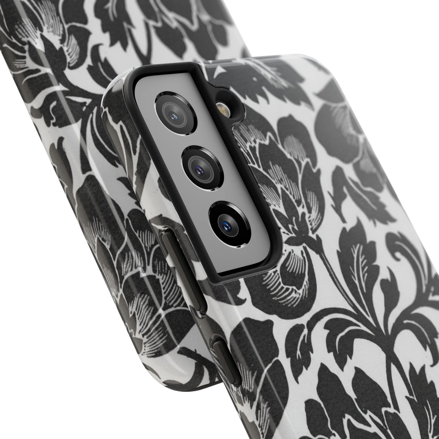 Tough Phone Case — Black & White Vintage Floral Protective Cover
