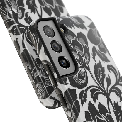 Tough Phone Case — Black & White Vintage Floral Protective Cover
