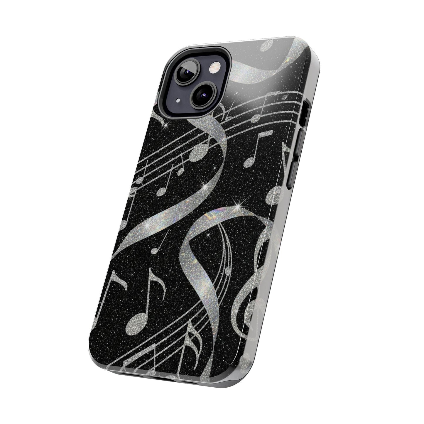 Musical Notes Tough Phone Case – Glitter Black Musician Phone Cover