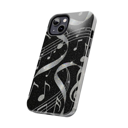 Musical Notes Tough Phone Case – Glitter Black Musician Phone Cover