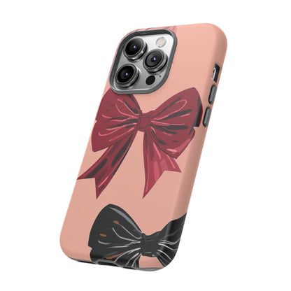 Bow Pattern Tough Phone Case — Pink, Red & Black Decorative Bows