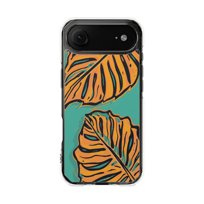 Clear Magnetic Phone Case — Tropical Orange Leaf Design