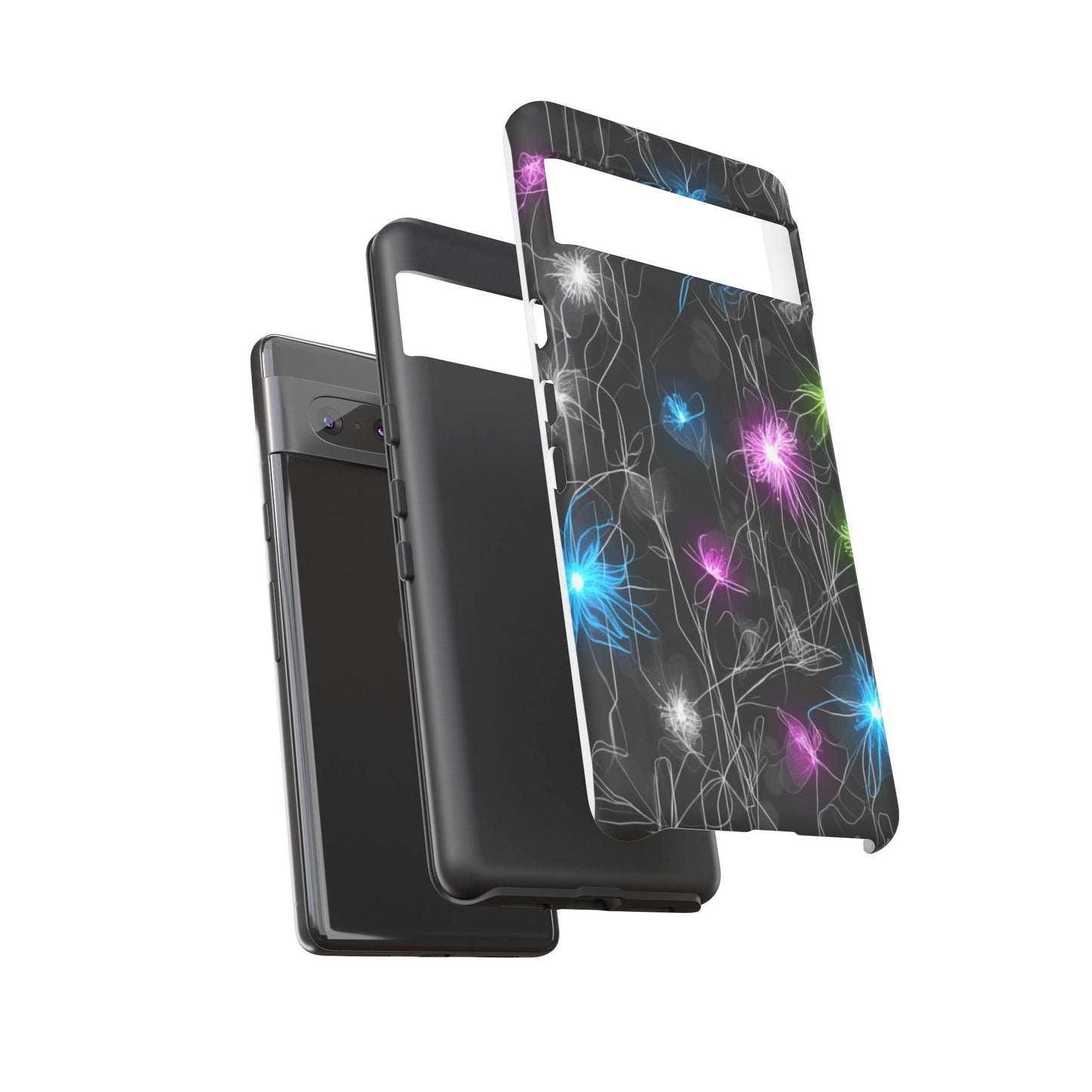 Neon Floral Tough Phone Case — Glow Flower Protective iPhone Cover