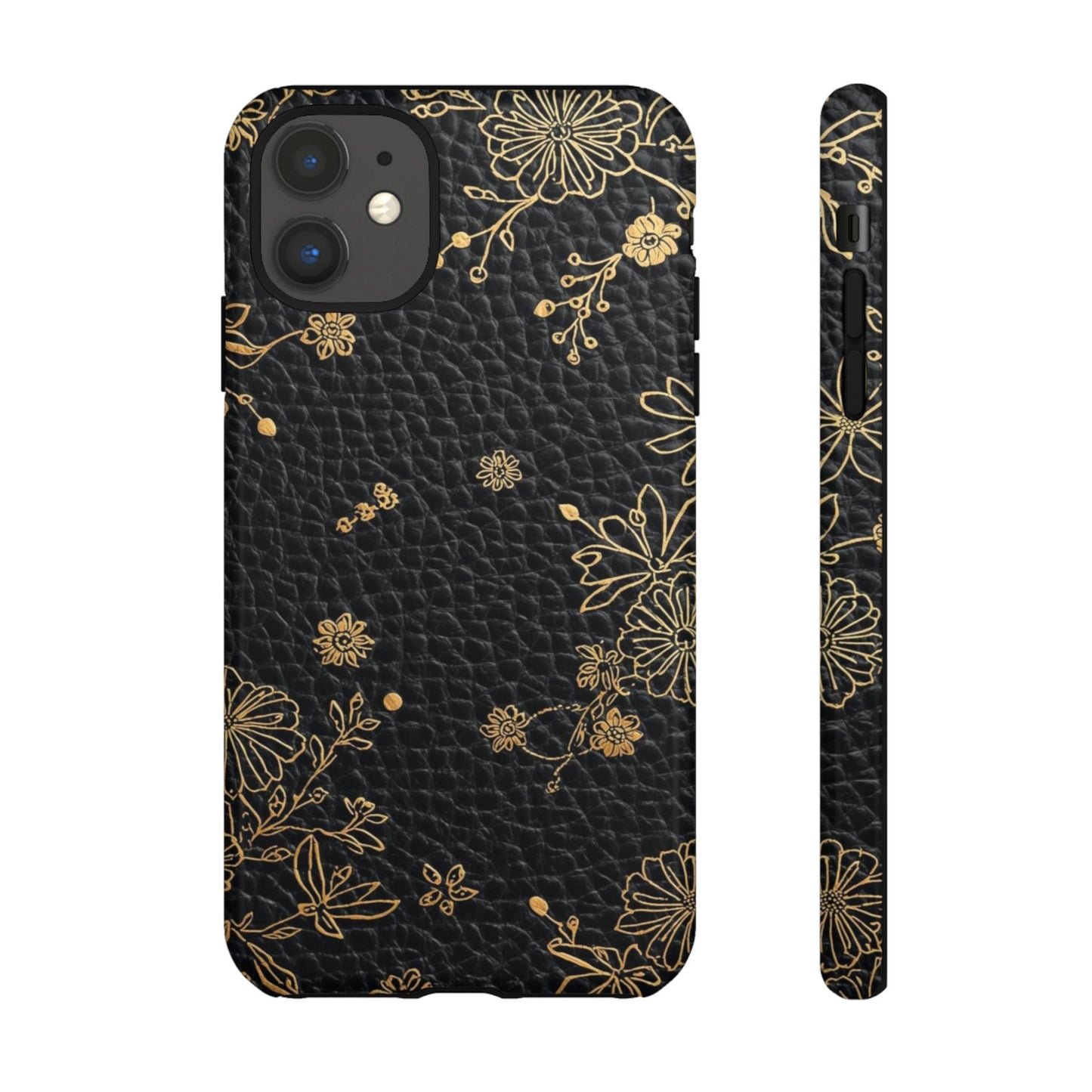 Floral Gold Foil Leather Texture Tough Phone Case