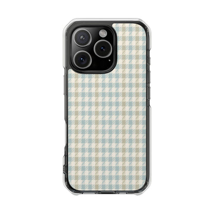 Clear Magnetic Phone Case — Pastel Blue Gingham Protective Cover
