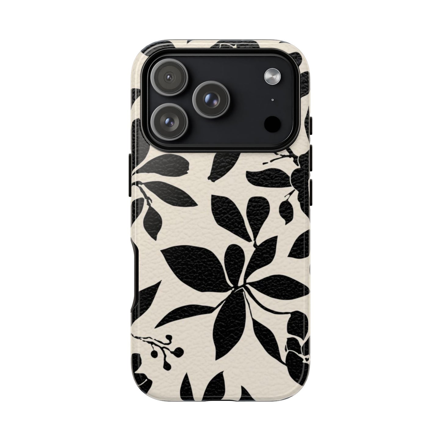 Black Floral Pattern Phone Case — Monochrome Botanical Tough Case