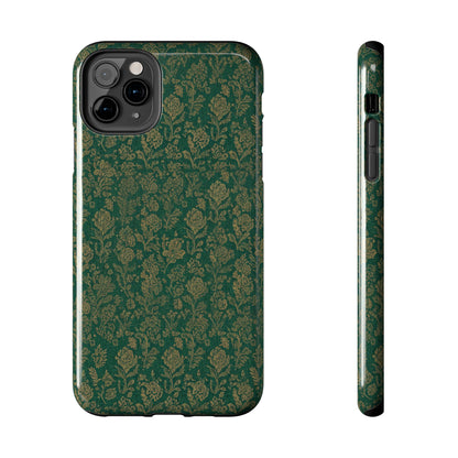 Vintage Floral Tough Phone Case — Green Damask Protective Cover