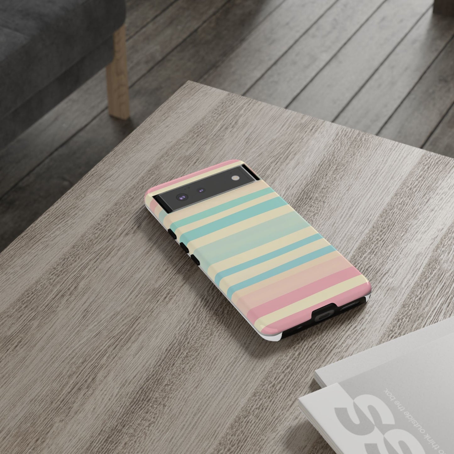 Pastel Striped Tough Phone Case – Protective Retro Rainbow Design