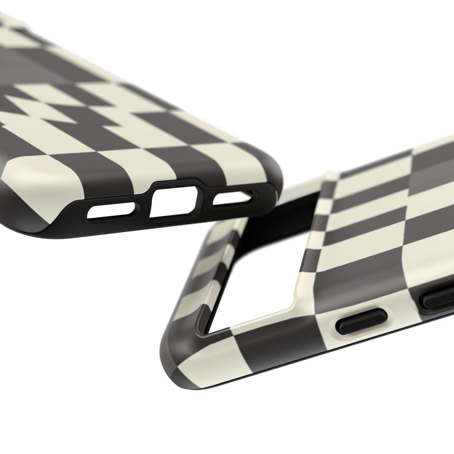 Checkerboard Wave Phone Case — Black & Cream Graphic Tough Case