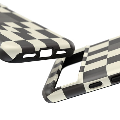 Checkerboard Wave Phone Case — Black & Cream Graphic Tough Case