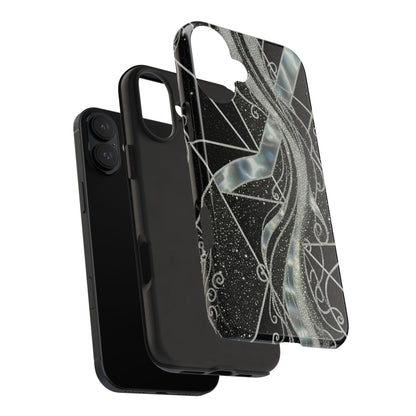 Geometry Tough Phone Case — Iridescent Ribbon on Black Celestial Background