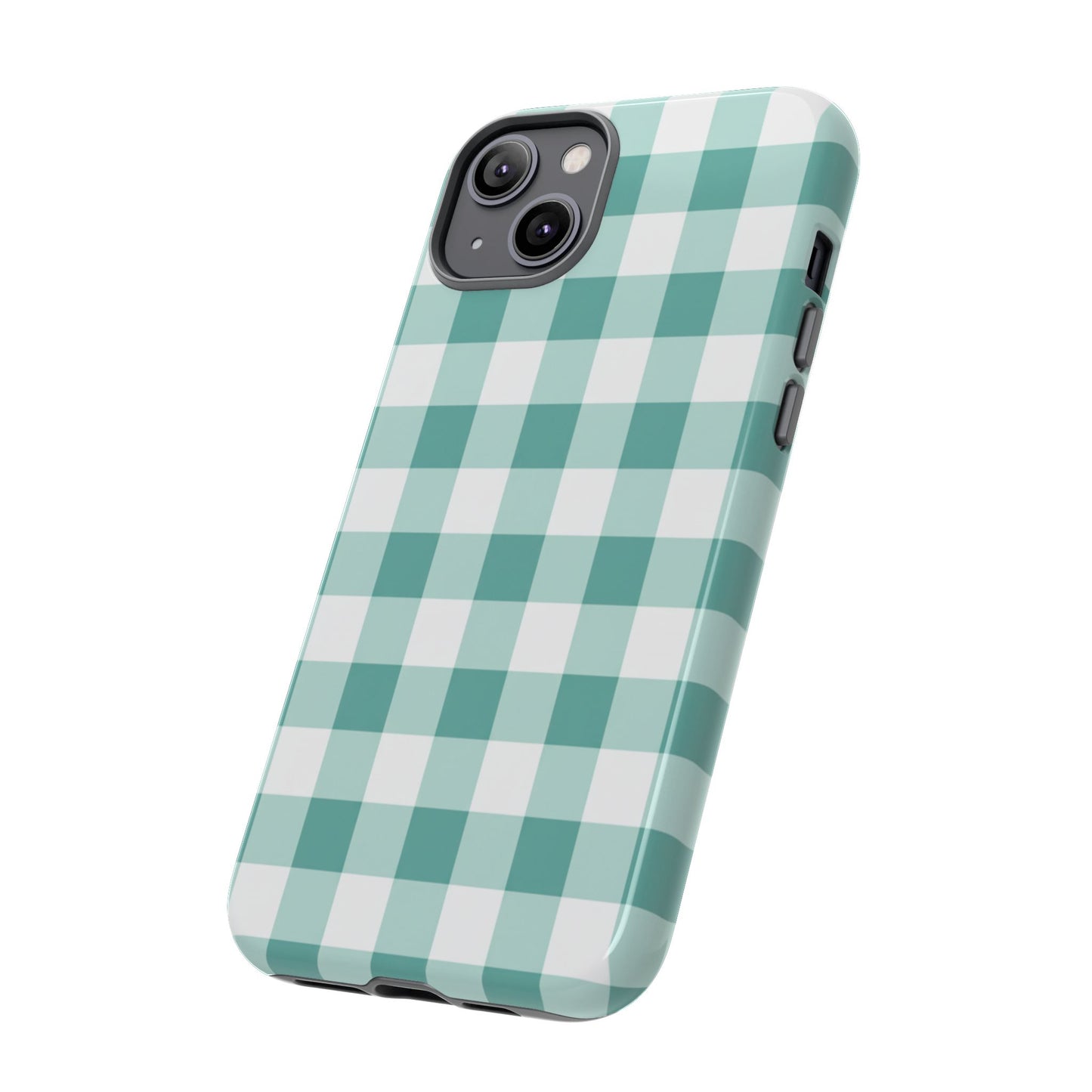 Mint Green Buffalo Check Tough Phone Case — Durable Plaid Protective Cover