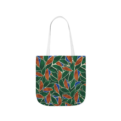 Botanical Leaves Canvas Tote — Green & Rust Floral Pattern
