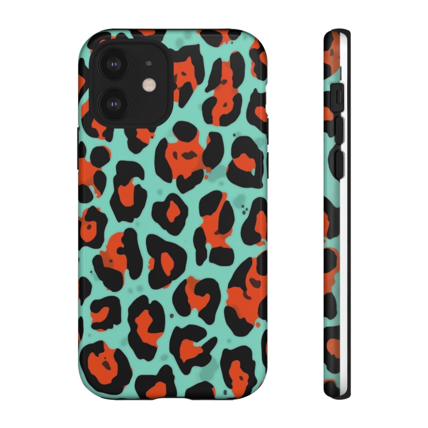 Leopard Print Tough Phone Case — Teal & Rust Protective iPhone Cover