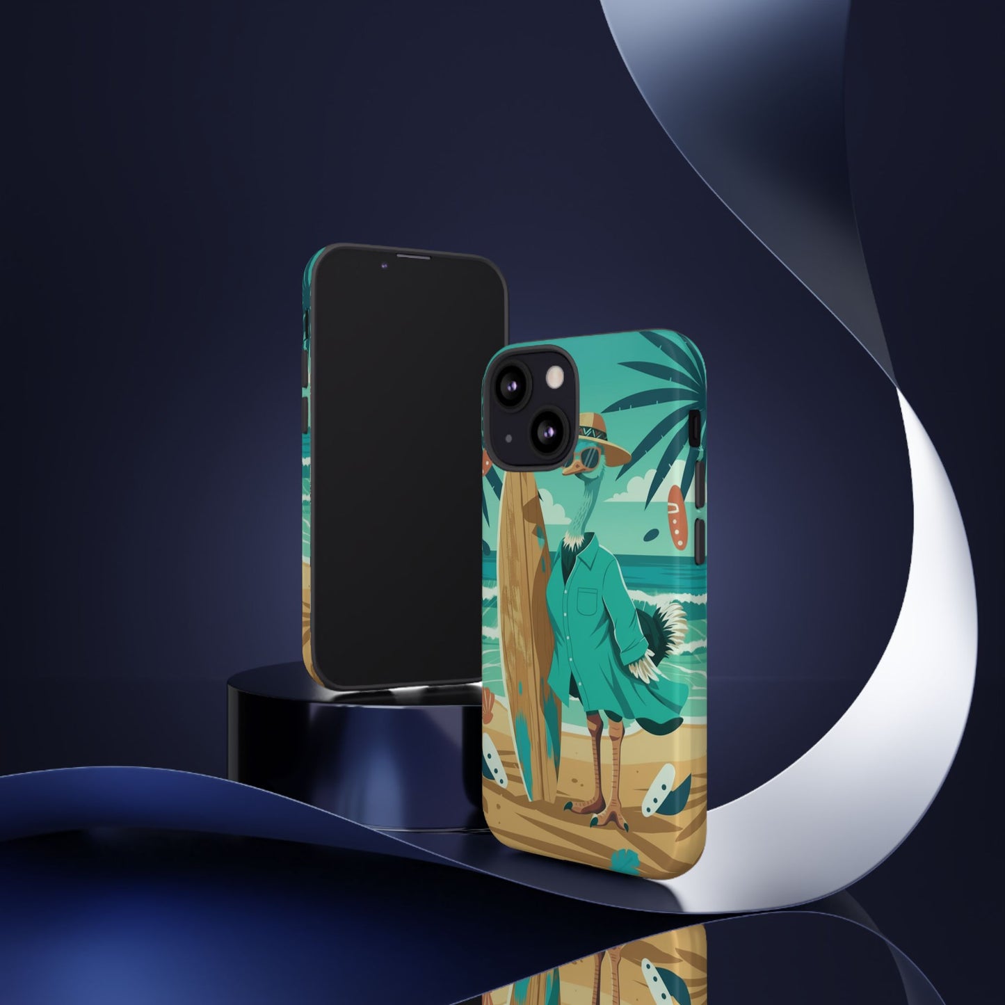 Phone Case — Retro Dressed Seagull Surfing Beach Illustration