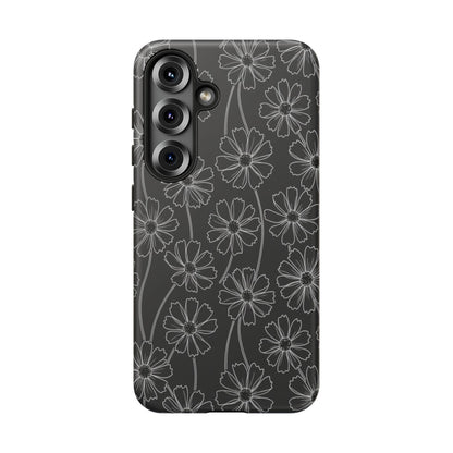 Floral Doodle Tough Phone Case — Black & Gray Daisy Pattern