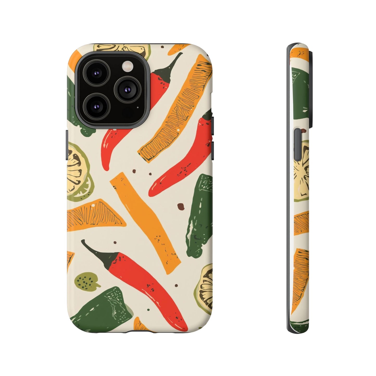 Spicy Peppers Phone Case – Colorful Chili, Lime & Citrus Pattern