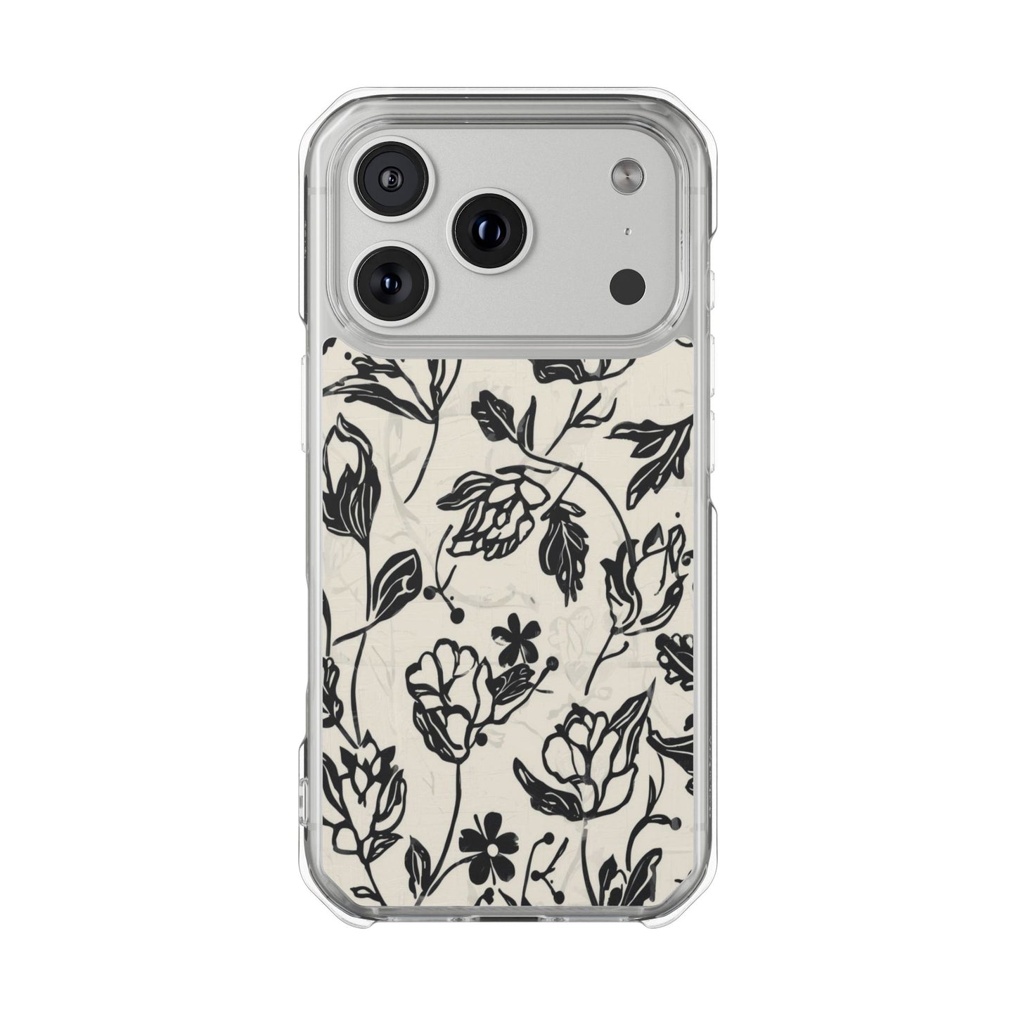 Floral Clear Magnetic Phone Case — Black Sketch Roses