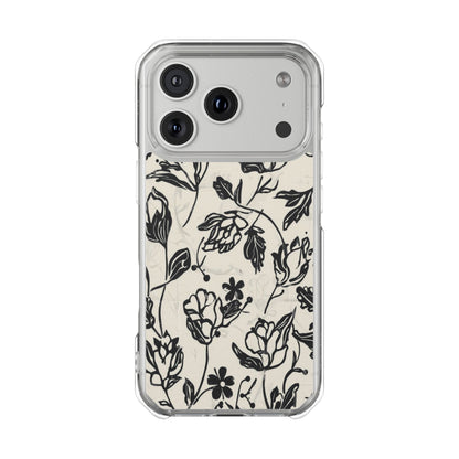 Floral Clear Magnetic Phone Case — Black Sketch Roses
