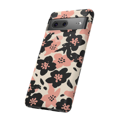 Floral Phone Case — Pink & Black Retro Blossom Protective Cover