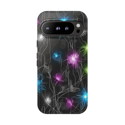 Neon Floral Tough Phone Case — Glow Flower Protective iPhone Cover