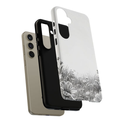 Butterfly Floral Tough Phone Case – Monochrome Garden Protection