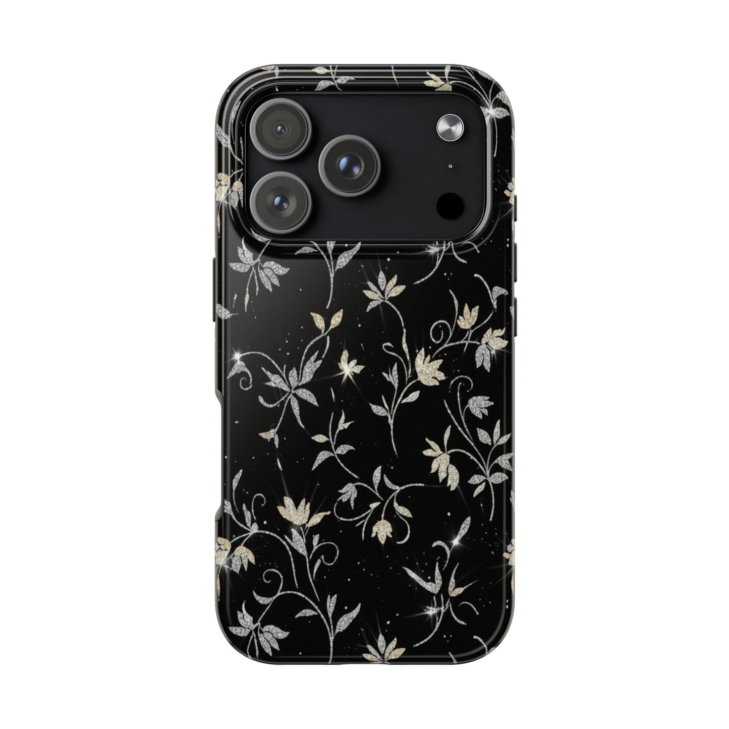 Floral Noir Tough Phone Case — Vintage Black Botanical Protective Cover