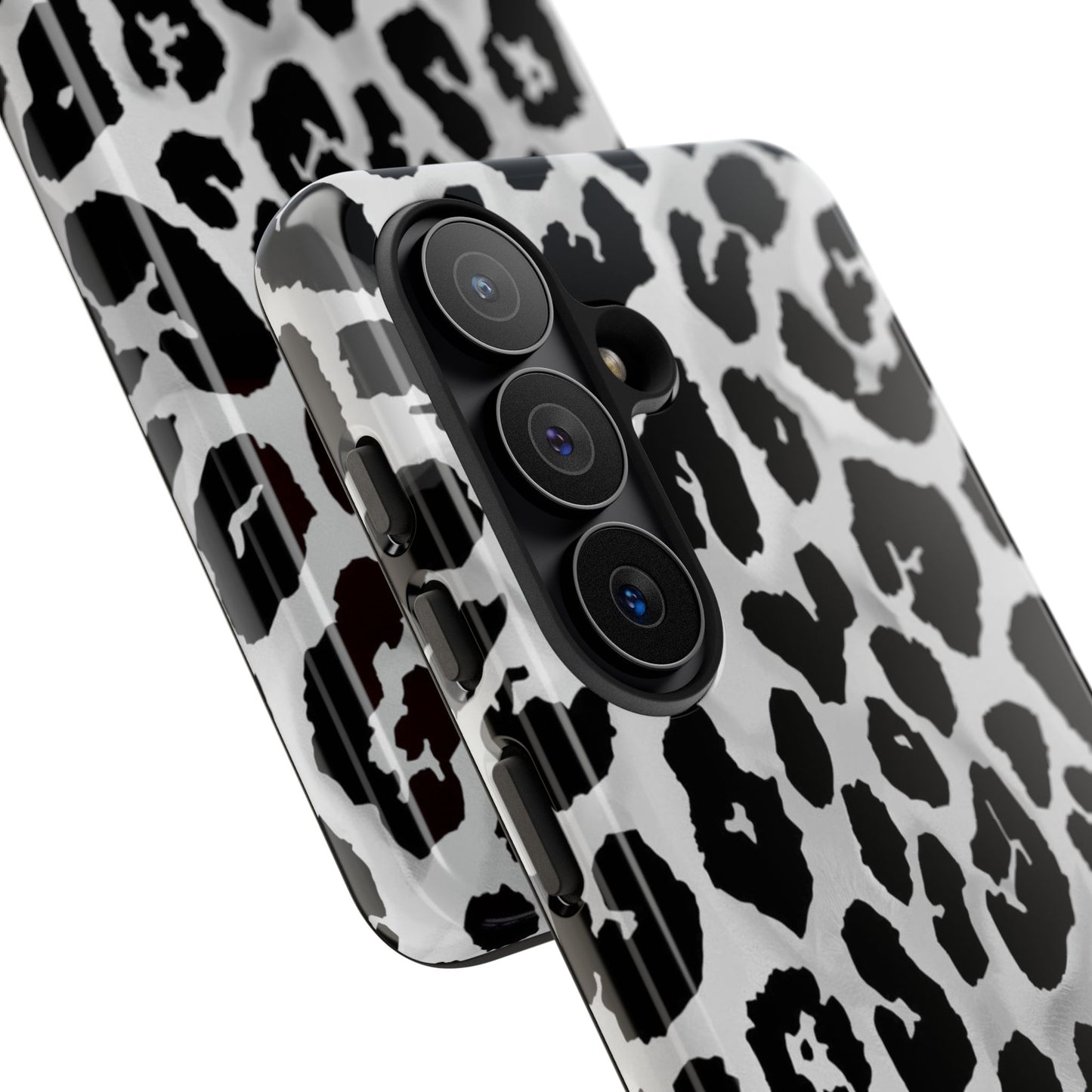 Leopard Print Tough Phone Case – Black & White Animal Pattern Protective Cover