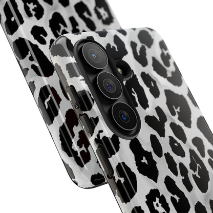 Leopard Print Tough Phone Case – Black & White Animal Pattern Protective Cover