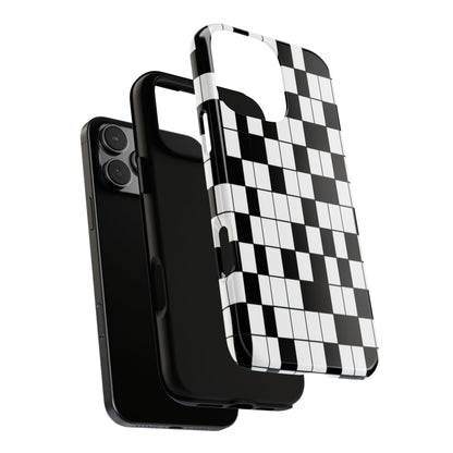 Crossword Grid Phone Case — Black & White Puzzle Pattern Tough Phone Cover