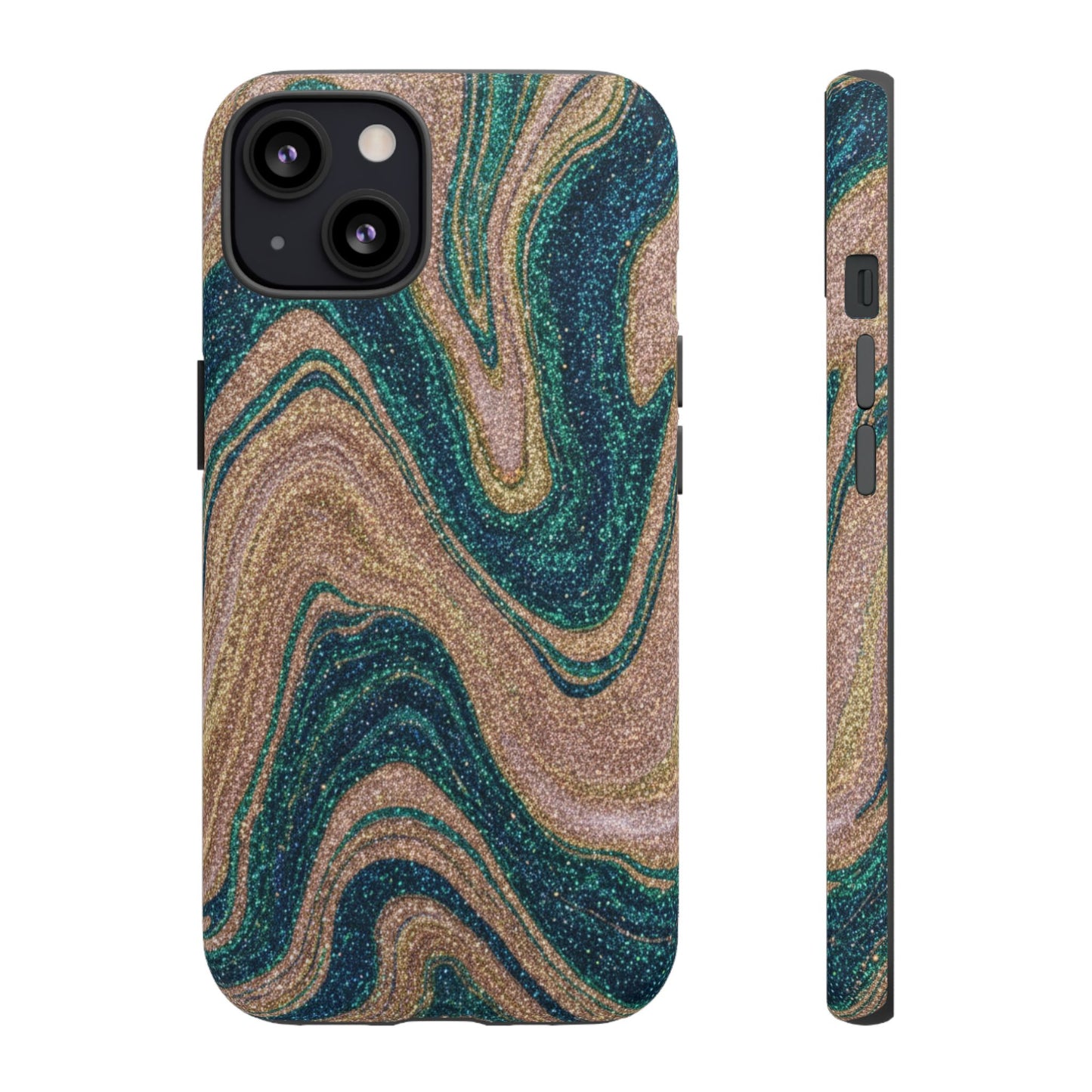 Marbled Teal & Gold Phone Case — Glitter Swirl Tough Case