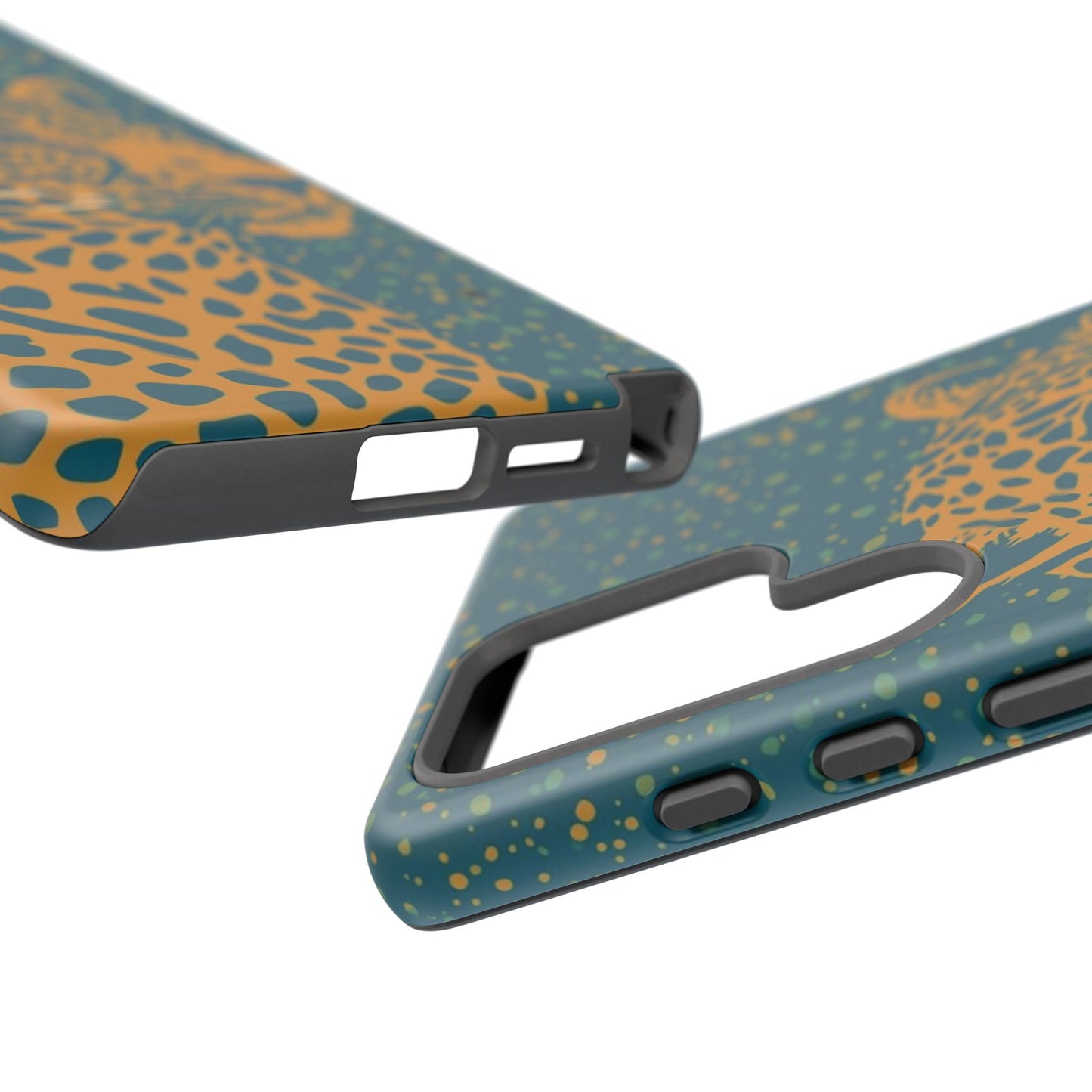 Leopard Print Tough Phone Case — Gold Panther on Teal, Protective iPhone Cover