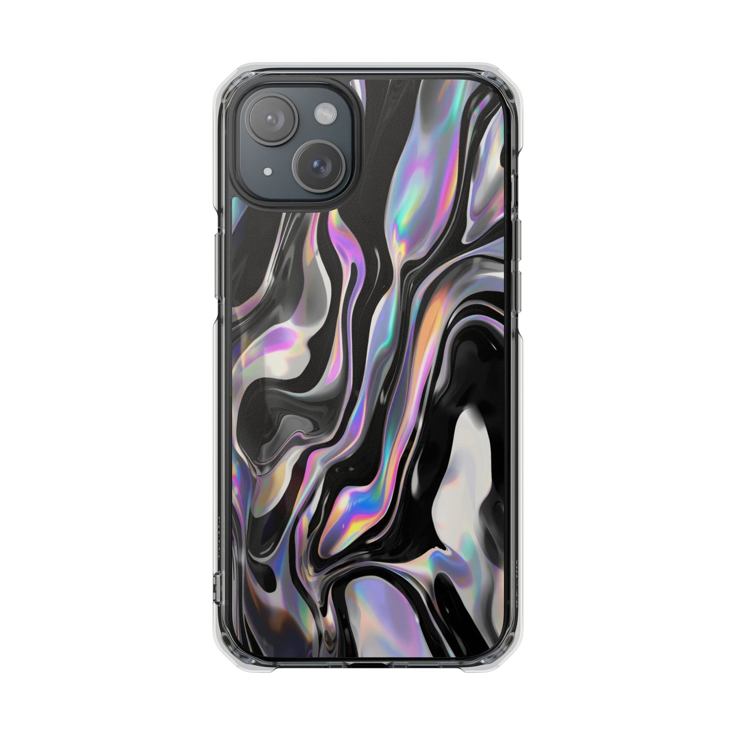 Magnetic Clear Impact Phone Case — Iridescent Black Marble Design
